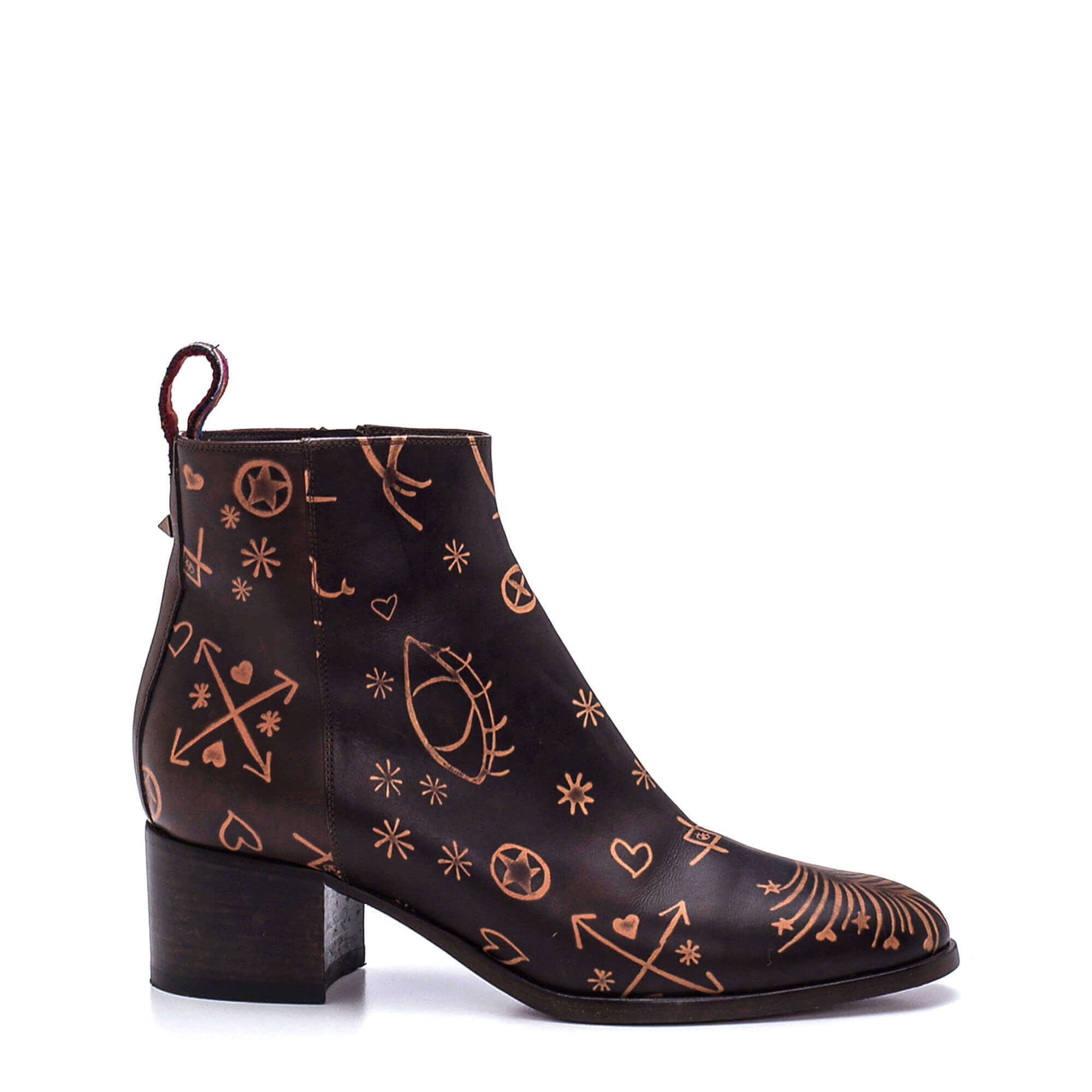 Valentino - Dark Brown Leather Embossed Ankle Boots